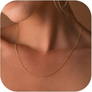 Kal-Collier En Or Pour Femme Tendance - Collier Ras Du Cou Avec Fermoir En Argent Sterling 925 Plaqué Or 14 Carats 14/16/18/20 Pouces Mince Simple Chaîne Figaro Collier À Chevrons Bijoux En Or - Neuf