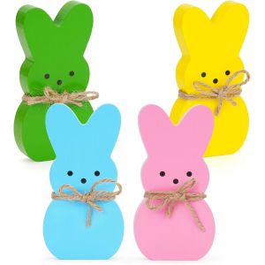 Décorations De Pâques, 4 Morceaux De Lapin, Des Décorations De Table, En Bois De Printemps Signes Pour La Maison, En Bois Lapin De Niveaux Bac/Cheminée De Décoration Pour La Maison De Campagne Ou Party De Bureau Fournitures - Neuf