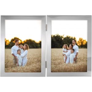 Cmwx-Lot De 2 Cadres Photo, 10 X 15 Cm, Pour Portrait, Format Portrait, Paysage, À Suspendre, Double Cadre, 2 Formats D'image 10 X 15 Cm, Argent - Neuf