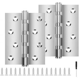 Lot de 2 charni&egrave;res de porte robustes en acier inoxydable argent&eacute; avec roulement &agrave; billes 8 trous pour portes massives, portail de jardin, int&eacute;rieur et ext&eacute;rieur, charge lourde, 10 cm - Neuf