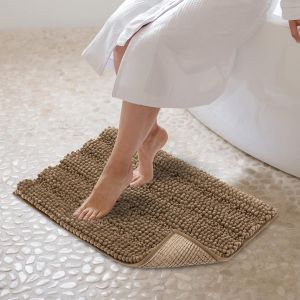 Kal-Tapis De Bain Antidérapant Tapis De Salle De Bain Lavable En Machine Tapis De Douche Absorbant En Microfibre Chenille Doux Pour Toilette Cuisine Entrée Baignoire Sol - 43x61cm (Café) - Neuf