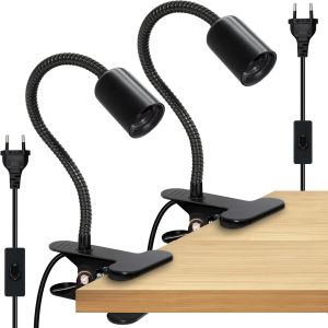 Eryi-Lampe Pince E27, 2pcs Lampe De Chevet À Pince,Douille E27 Pince Avec Interrupteur Et Câble De 220cm,Spot À Pince Avec Clip Métal,Lampe Clip À Col De Cygne Prolongé De 35cm,Lampe De Lecture Pour - Neuf