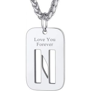 Trahoo-Pendentif Homme Acier Inoxydable-Collier Plaque Gravé Initiale A-Z Creusé Avec Chaîne Réglable 55+5cm,Bijoux Lettres Fantaisie Cadeau Noel Anniversaire Pour Hommes Et Garçons,Femmes - Neuf