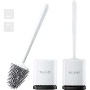 Brosse WC SiliconeBalai WC Montage Mural/au Solavec Support Ventilé à Séchage RapideBrosse Plate pour Toilette de Salle de Bain(Argenté) - Neuf