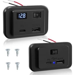 12v Prise De Chargeur Usb C De Voiture Avec Interrupteur Et Voltmètre Led 40w Pd2.0+Qc3.0,Dc12v-26v Panneau De Usb Charge Rapide Adaptateur Pour Bateau Camping Car Moto Camion Accessoire - Neuf