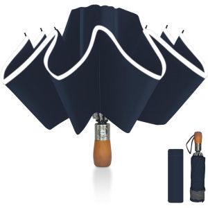 Parapluie Invers&eacute;, Parapluie Pliant Automatique 10 Baleines Pour Homme Et Femme, Manche En Bois, Anti Vent, Anti Tempete, Diam&egrave;tre 105 Cm - Neuf
