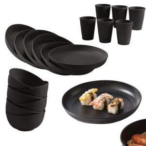 Service De Table En Paille De Bl&eacute; - 18 Pi&egrave;ces, Comprenant Assiettes, Bols Et Tasses, &Eacute;cologique Et R&eacute;utilisable - Neuf