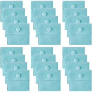 Kal-24pcs Pochette À Bijoux En Velours Avec Bouton Pression Sac De Rangement Carré Pour Collier Bijoux Sac Cadeau Boucles D'oreilles Pochettes Turquoise Pour Fournitures De Fête De Mariage - Neuf