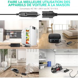Chargeur Secteur 15A 180W Ac À Dc Adaptateur, 220V 12V Convertisseur Électronique Prise D'Allume Cigare De Voiture 100-240V, Secteur Transformateur Convertisseur Pour Gonfleur Pneu/Aspirateu[Z5082] - Neuf