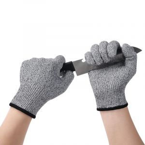 Gants de Travail Anti-Coupures Niveau 5 - 2 Paires - Protection Maximale pour Cuisine, Jardinage, Bricolage - Mat&eacute;riau HPPE Alimentaire - Taille M 22 cm - Gris - R&eacute;sistants &agrave; l'Eau et &agrave; l'Usure - Neuf