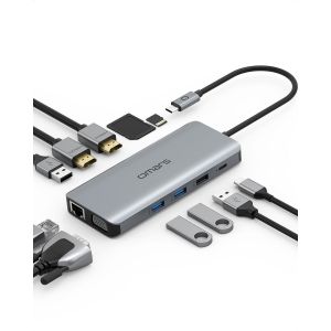 Station d'accueil, Hub USB C avec Triple &eacute;cran Double HDMI et VGA, Adaptateur USB C Docking Station Multiport 2 HDMI 4K, Gigabit Ethernet RJ45, PD 100W, 4 USB, SD/TF pour MacBook Pro/Air - Neuf