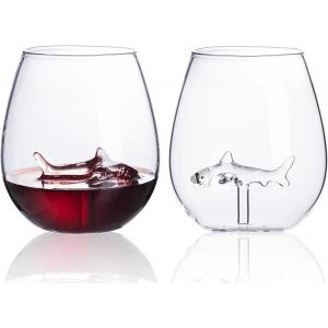 Lot De 2 Verres À Vin En Forme De Requin Avec Requin À L'intérieur,Verres À Vin Transparents Uniques En Cristal De Qualité Supérieure Pour Les Amateurs De Requin,Cadeaux Sur Le Thème Des Requins, - Neuf
