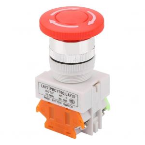 5A 220V 22mm L'arret d'urgence Bouton Poussoir NO/NC Rouge Capuchon Champignon - Neuf