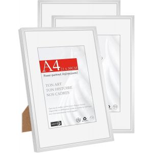 CMWX-® 3x Cadre Photo A4 21x29.7cm en Aluminium Argenté-Avec Passe-Partout A5 15x21cm-Cadre Photo 21x30 Moyen avec Plastification-Montage Mural ou à Poser - Neuf