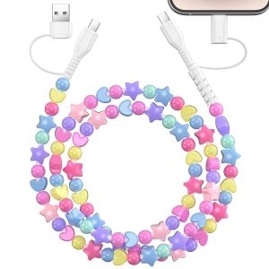 CMWX-Câble Chargeur Multi Embout 4 en 1 Cable iPhone USB C Charge Rapide Coloré Perles Etoilées Universel Type C Cable Multi Chargeur pour iPhone 13/14/15/16, Samsung Galaxy S25/S24/S23, iPad Pro - Neuf