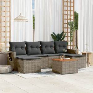 Prolenta Premium - Salon De Jardin Avec Coussins 7 Pcs Gris R&eacute;sine Tress&eacute;e - Neuf