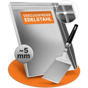 Ulteronixshop-Premium Plancha Lot de 40 x 30 cm en acier inoxydable 4,8 mm d'&eacute;paisseur pour gaz, charbon et induction avec spatule pour barbecue - Neuf