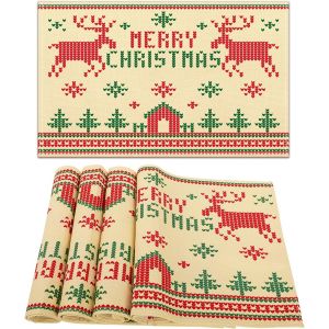 ERYI-Set De Table Noel, 30X45Cm Set De Table Noel Lavable, Rouge Sets De Table Noel Lot De 4, Utilisé Pour Sets De Table En Lin De Noël Pour La Décoration De Table (Wapiti) - Neuf