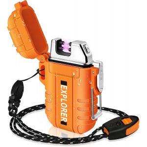 Eryi-Briquet Usb Double Arc Électrique, Rechargeable, Étanche, Pour Camping, Randonnée, Kit De Survie En Plein Air, Orange - Neuf