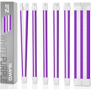 EZDIY-Fab Câble gainé - Rallonge de câble pour Alimentation avec Gaine supplémentaire 24 Broches 8 Broches 6 Broches 4 + 4 Broches avec Peignes - Blanc - Neuf