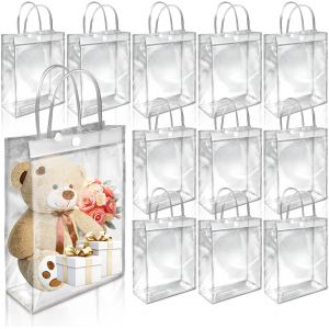 Lot De 12 Sacs &Agrave; Langer R&eacute;utilisables Transparents En Pvc Transparent Avec Poign&eacute;es - Sacs Cadeaux Transparents Pour Mariage ,F&ecirc;te Pr&eacute;natale ,Anniversaire - Neuf