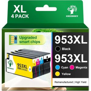 GREENSKYCartouche953XLPackde4avecPuceIntelligenteRemanufactur&iquest;&iquest;pourCartoucheHP953XLCompatiblepourHPOfficeJetPro77407720871087208715873087188210(Noir,Cyan,Jaune,Magenta) - Neuf