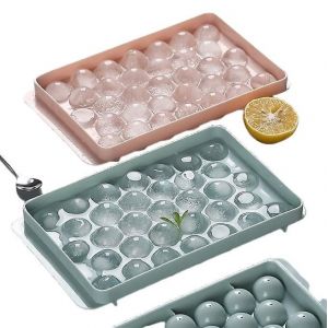 Lot De 2 Bacs À Glaçons Ronds Avec Couvercle, En Plastique, Pour Réfrigérateur (33 Compartiments) - Neuf