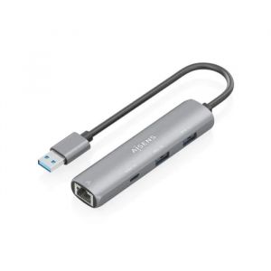Station d'accueil USB 3.0 vers Ethernet - AISENS - USB-A &agrave; Ethernet Gigabit - HUB 1 x USB-C + 2 x USB-A - 15 cm - Gris - Neuf