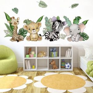Trahoo-Stickers Muraux Enfant Safari Autocollant Mural Animaux Forêt Jungle Palmier Deco Stickers Chambre Enfants Fille Garçon Bébé Décoration - Neuf