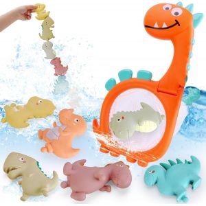 KAL-Jouets Pour Le Bain Jouets Pour Le Bain Avec 3In1 Dinosaure Pêche Au Filet+Cadre+ Rangement,6 Blé Caoutchouc Mou Dinosaures,Jouets Aquatiques Enfants Bain Dès 3 Ans - Neuf
