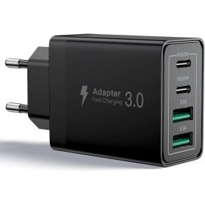 Chargeur Usb C,40w 4 Port Prise Usbc Chargeur Rapide Iphone,3.1a Pd+Qc Type C Adaptateur Multi Secteur Chargeur Pour Iphone16 15 14 13 12 11 Pro Max X Xs Xr 8 7 6s Plus Mini Se,Ipad,Samsung.[J37] - Neuf