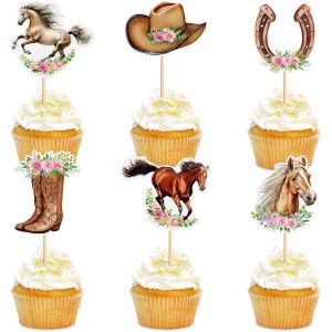 ERYI-30Pcs Décorations De Cupcakes Chevaux Chapeaux De Cowboy Décorations De Gâteaux Animaux Décorations De Gâteaux Douches Pour Enfants Fêtes D¿Anniversaire Articles Sélectionnés - Neuf