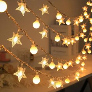 TRAHOO-Guirlande lumineuse en forme d'&eacute;toile - Avec piles - Blanc chaud - 3 m - 20 LED - Guirlande lumineuse d'int&eacute;rieur - Fonctionne avec piles - Guirlande lumineuse pour mariage, Nouvel An - Neuf