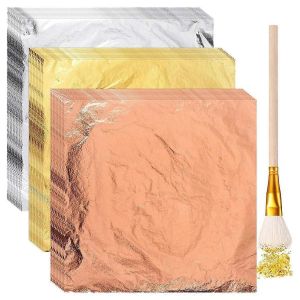 150 Feuilles Feuilles D'or Pour L'art Argent Rose Feuilles D'or Feuilles Avec Brosse &Agrave; Dorure Feuille D'or Pap - Neuf