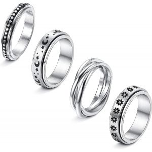 4pcs Anneaux En Acier Inoxydable Pour Les Femmes Stress Anneaux De Soulagement Fidget Anneaux Triple - Neuf