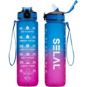 Eryi-Gourde De Sport, Sans Bpa, En Tritan, 1 L, Anti-Fuite, Pour Vélo, Camping, Yoga, Gym, 1 L, Bleu Et Rose - Neuf