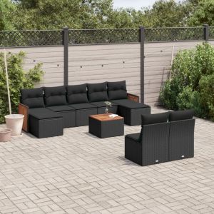 Prolenta Premium - Salon De Jardin 10 Pcs Avec Coussins Noir R&eacute;sine Tress&eacute;e - Neuf