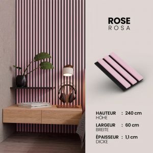Panneau Acoustique 11mm - Rose - Feutrine Noire - 240x60cm - Lot de 4 - Neuf