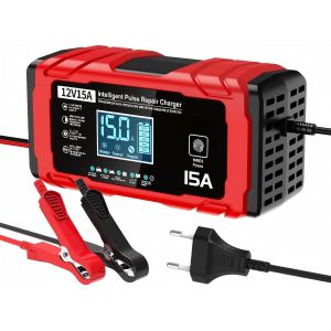 MEVRONISSHOP-15A Chargeur de Batterie Voiture - 12V 15A Chargeur Batterie Moto Intelligent Enti&egrave;rement Automatique avec Compensation de Temp&eacute;rature pour Les Batteries Plomb-Acide et LifePO4, Bateaux, - Neuf