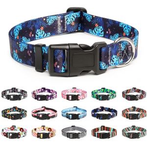 Eryi-Collier Pour Chien, Collier Classique En Nylon Réglable, Fleur, Océan, Forêt, Tribal Design, Tournesol, Flora, Léopard, Pour Petits, Moyens Et Grands Chiens (S, Monstera) - Neuf