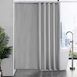 TIANYI-Rideau de Douche Anti Moisissure Tissu en Polyester Imperméable Rideaux de Douche Textile Lavable pour Baignoire ou la Salle de Bain 12 Crochets de Rideau Douche Gris-Extra Long 200x220cm. - Neuf