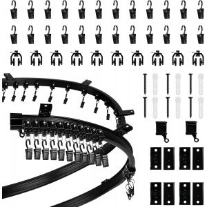 Tianyi-Rail De Rideau 3m - Rail De Rideau Flexible Avec Roulettes Silencieuses - Système De Rails Pour Fenêtre Vitrée - Séparateur De Pièce - Fenêtre De Douche (Noir) - Neuf