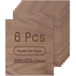 Rowood Contreplaqu&eacute; 3mm Noyer 6 Pi&egrave;ces A3 420x300mm Mat&eacute;riaux De Gravure Laser Plaque De Contreplaqu&eacute; Pour Mod&eacute;lisme Artisanat En Bois D&eacute;coupe Laser Pyrogravure Peinture - Neuf