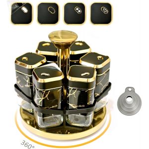 Chaas-Marbre Vertical Étagère À Épices,Pot Epices Avec 6 Couvercles Pivotants De 120ml, Rotation De 360° Organisateur Cuisine, Rangement Epices, Rangement Et Organisation De Cuisine - Neuf