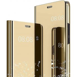 KAL-Housse &Eacute;tui Pour Honor 200 Coque, Mirror Case Anti-Rayures Anti-Choc Housse De Protection Clear View Cover, &Eacute;tui Cover Pour Honor 200.(Or) - Neuf