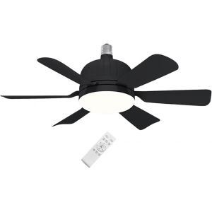 SUBZONAL-Ventilateur de Plafond E27 avec T&eacute;l&eacute;commande, 3 Vitesses/3 Temp&eacute;ratures de Couleur, Plafonnier Ventilateur Silencieux, pour Chambre/Salon/Salle &agrave; Manger/Cuisine/Bureau, Noir - Neuf