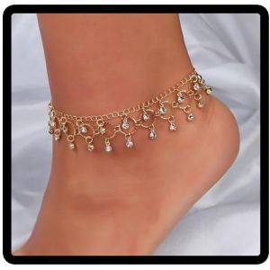 Eryi-Plage Frange Cheville Scintillement Cristal Bracelet Cheville Été Strass Accessoires De Pied Femmes Et Filles Bijoux (Or) - Neuf