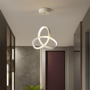 Kal-Lustre Salon Moderne Ring Lustre Led 20w Trèfle Forme Ronde Luminaire Chambre 6500k Nordique Lustre Salle À Manger 3 Couleurs Hauteur Réglable Luminaire Plafonnier Suspendu (Blanc) - Neuf