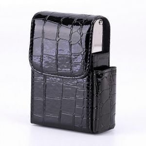 Etui A Cigarettes Coulissant En Cuir Synthetique, Etui A Cigarettes En Acier Inoxydable Avec Porte-Briquet Et Passant De Ceinture Pour Homme - Neuf