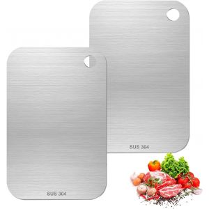 Lot De 2 Planches À Découper En Acier Inoxydable 304 - Double Face - Facile À Nettoyer - Antibactérienne Et Anti-Moisissure - Planche À Découper En Acier Inoxydable Pour Viande, Légumes - Neuf